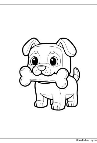 Coloring page: A cute Adopt Me puppy sitting on the grass with a big bone.