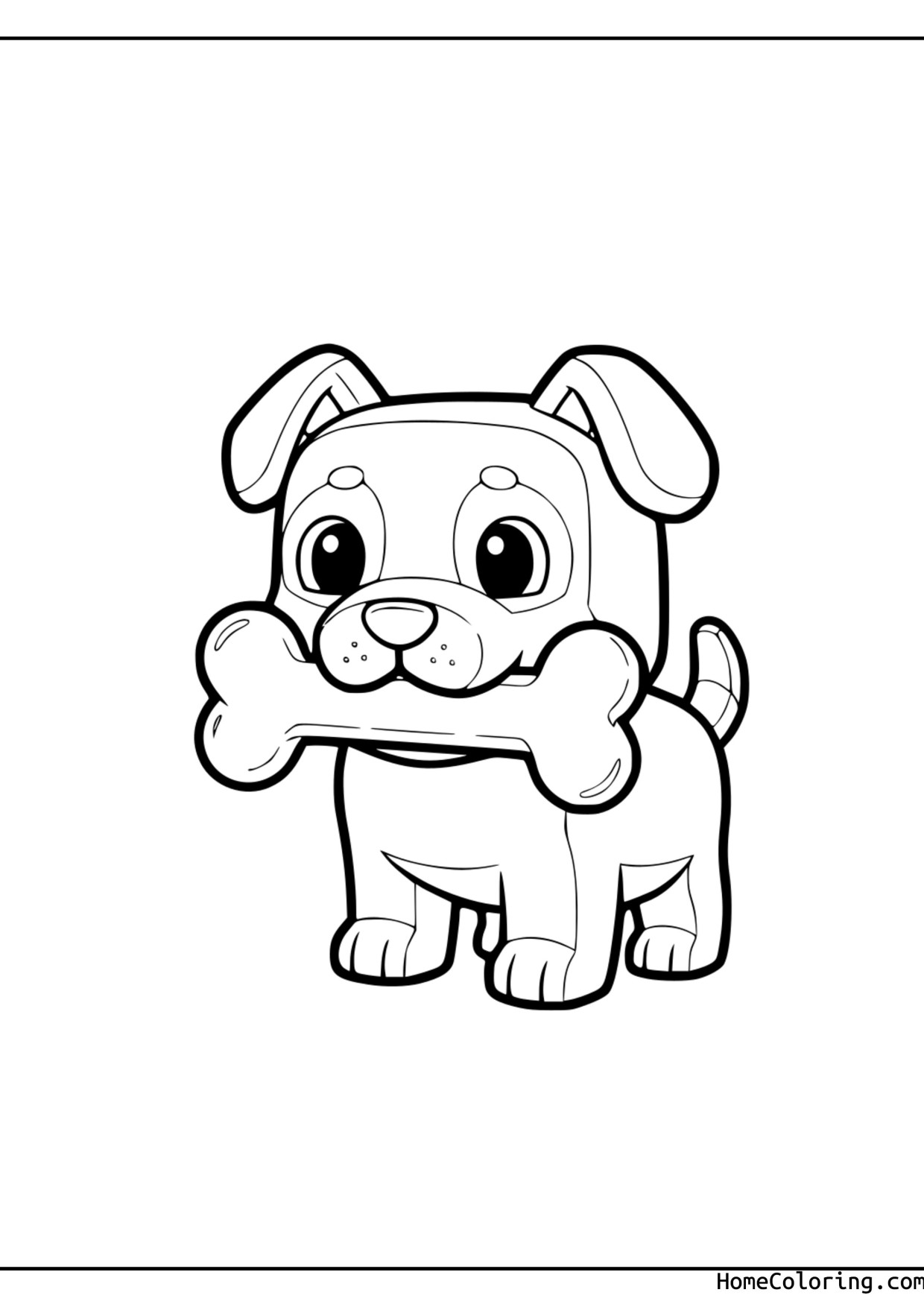 Coloring page: A cute Adopt Me puppy sitting on the grass with a big bone.