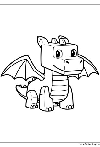 Coloring page: A cute Roblox dragon with wings and big eyes.