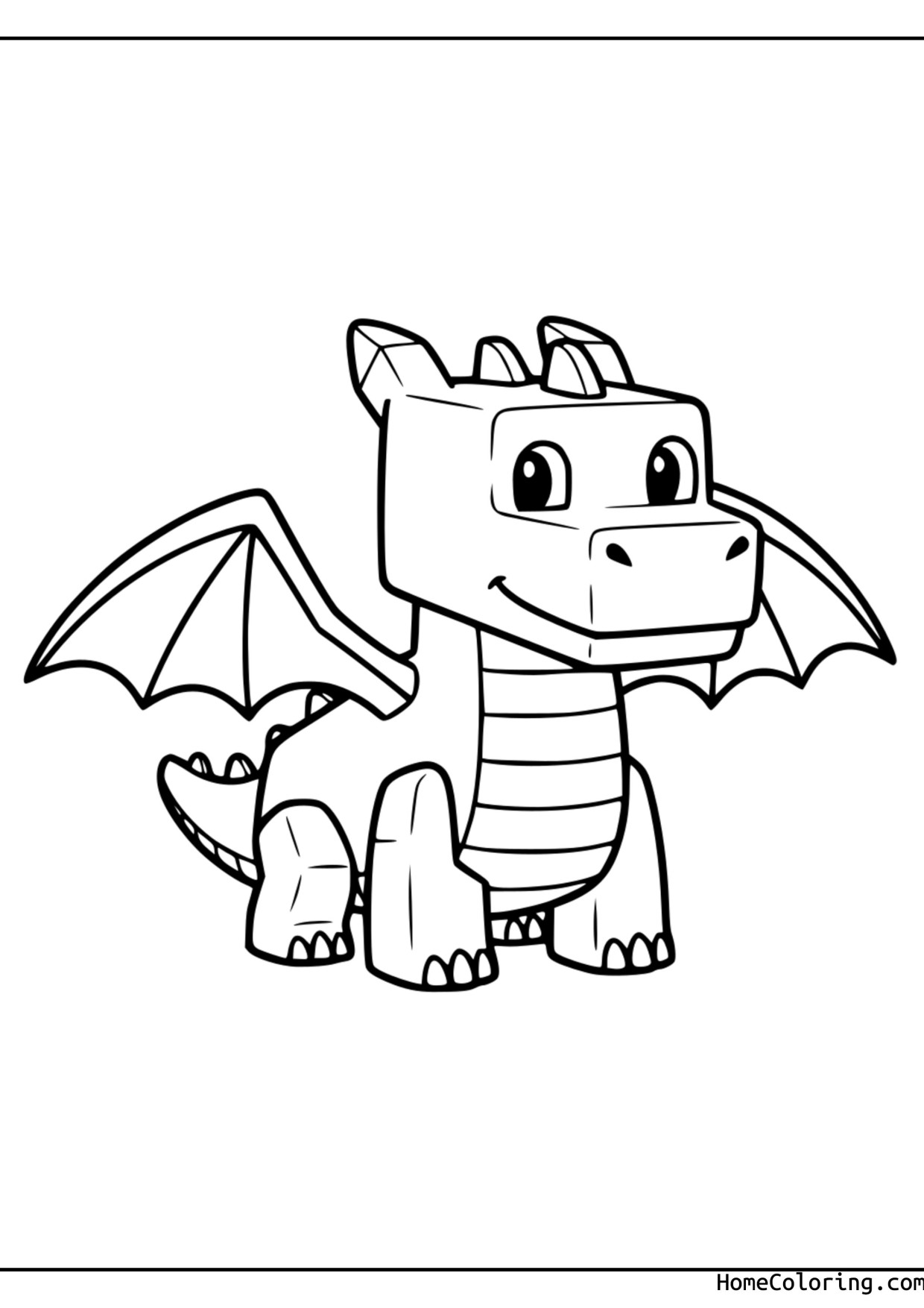 Coloring page: A cute Roblox dragon with wings and big eyes.