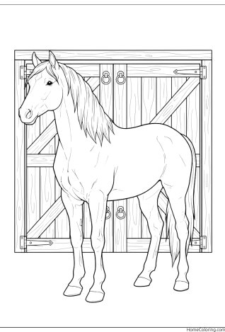 Coloring page: a very simple horse with thick outlines for young children.