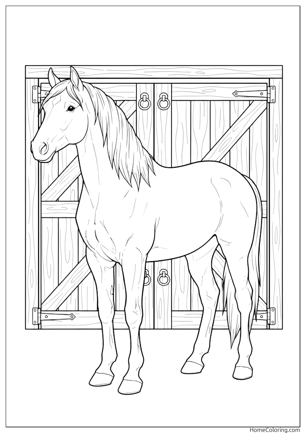 Coloring page: a very simple horse with thick outlines for young children.