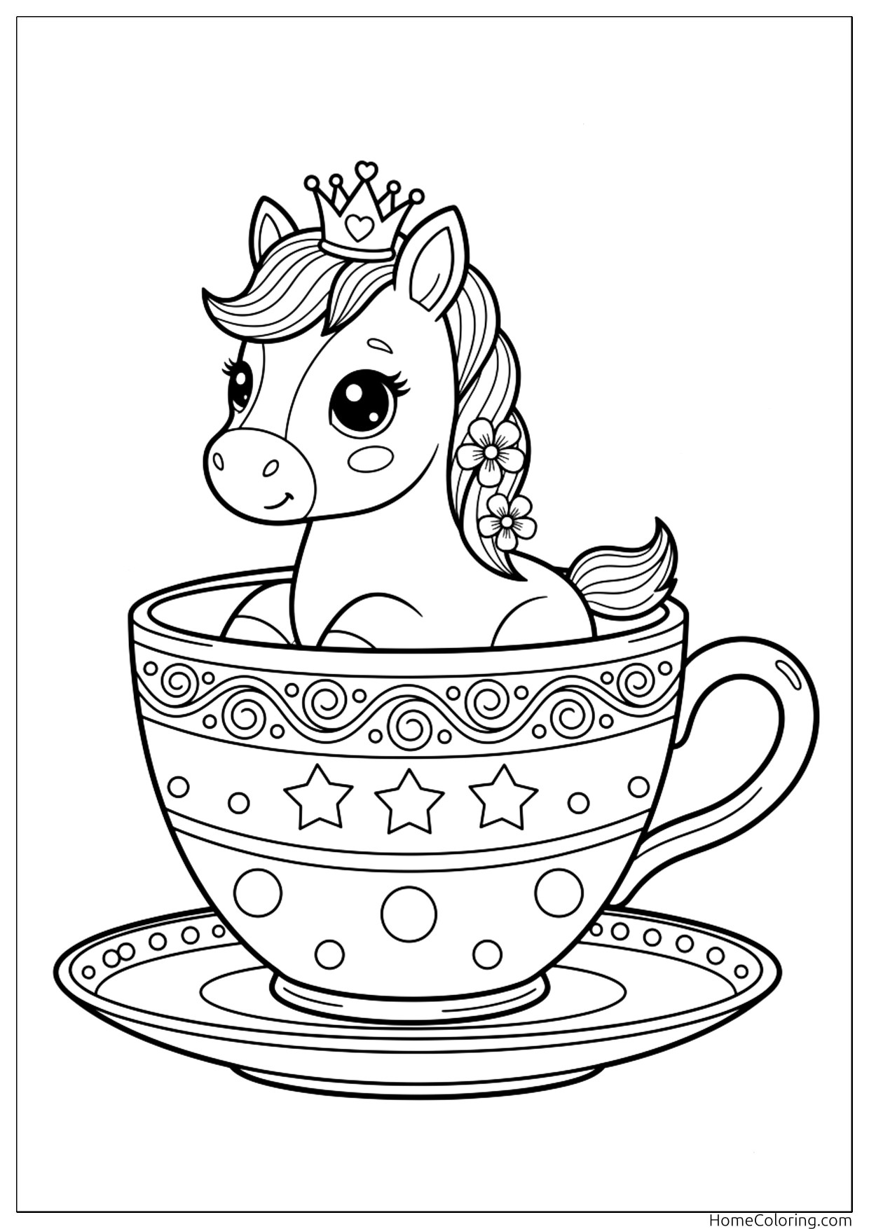 Coloring page: a gentle horse standing calmly.