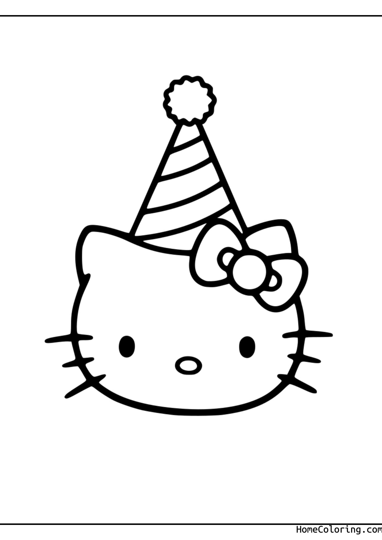 Coloring page: Hello Kitty smiling with a ribbon in her paw.