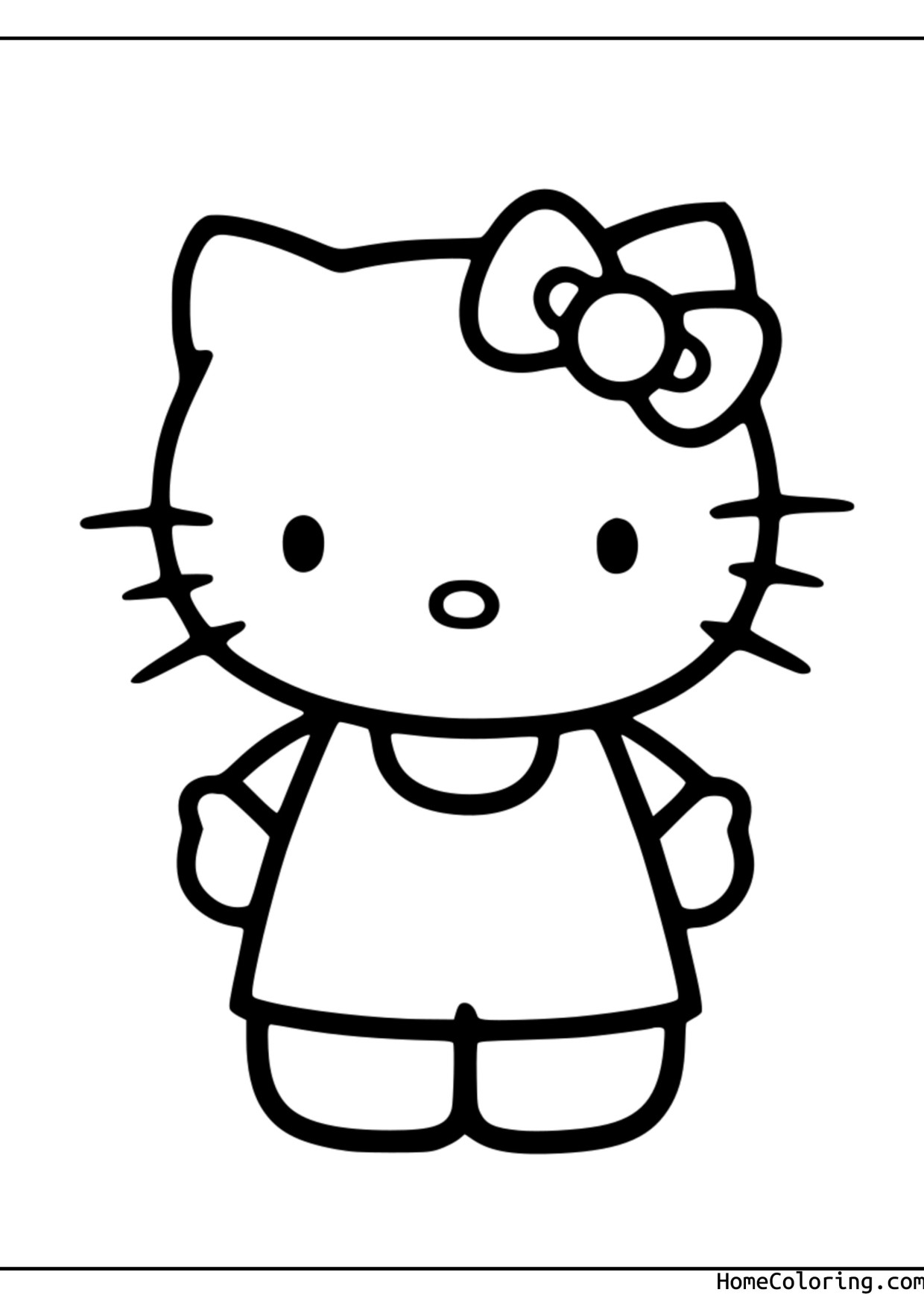 Coloring page: a cute Hello Kitty with big eyes.