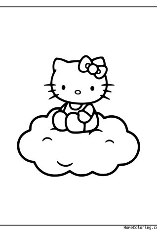 Coloring page: a very simple Hello Kitty with thick outlines.