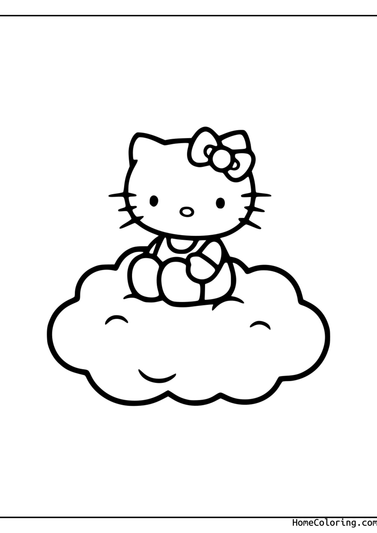 Coloring page: a very simple Hello Kitty with thick outlines.