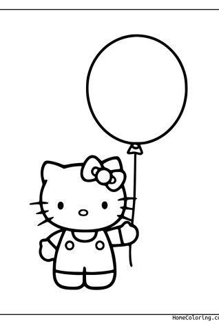 Coloring page: Hello Kitty waving her paw.