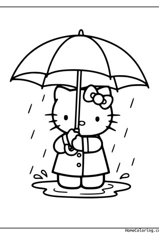 Coloring page: Hello Kitty with a cheerful smile.