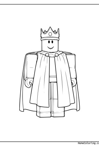 Coloring page: A Roblox king with a golden crown and a long cape.