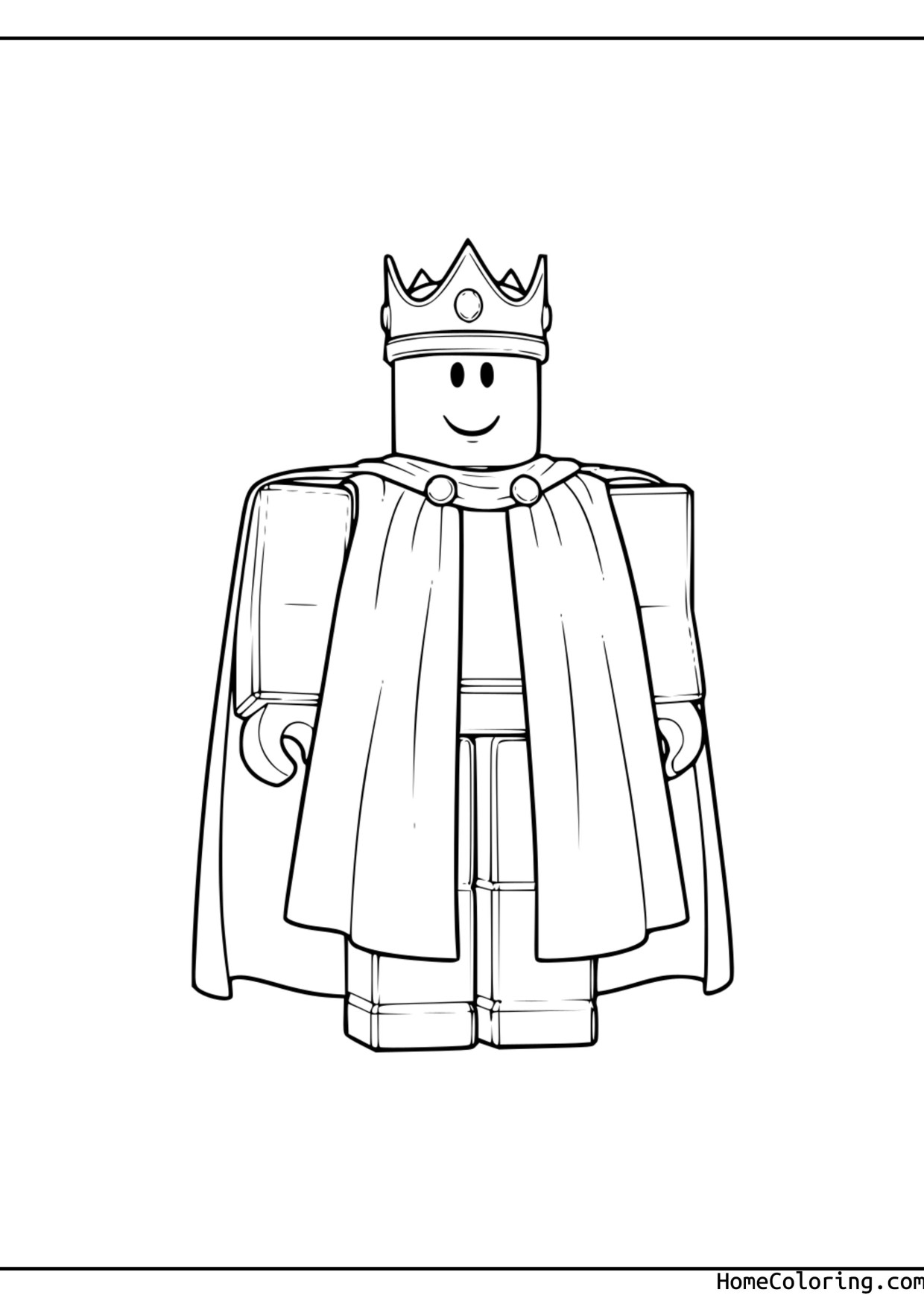 Coloring page: A Roblox king with a golden crown and a long cape.