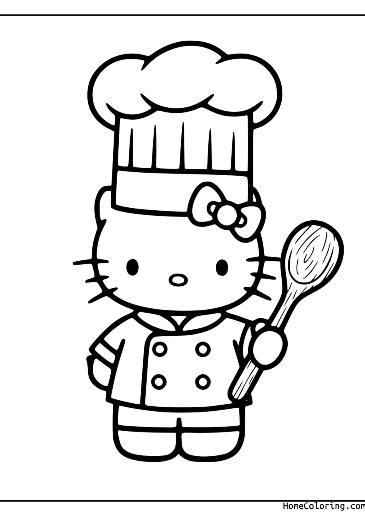 Coloring page: Hello Kitty holding a big cookie.