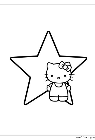 Coloring page: Hello Kitty holding a big star.