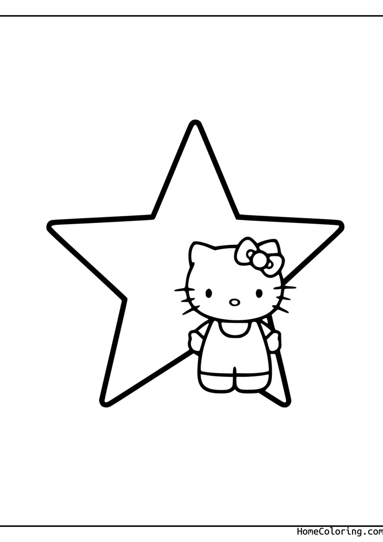 Coloring page: Hello Kitty holding a big star.
