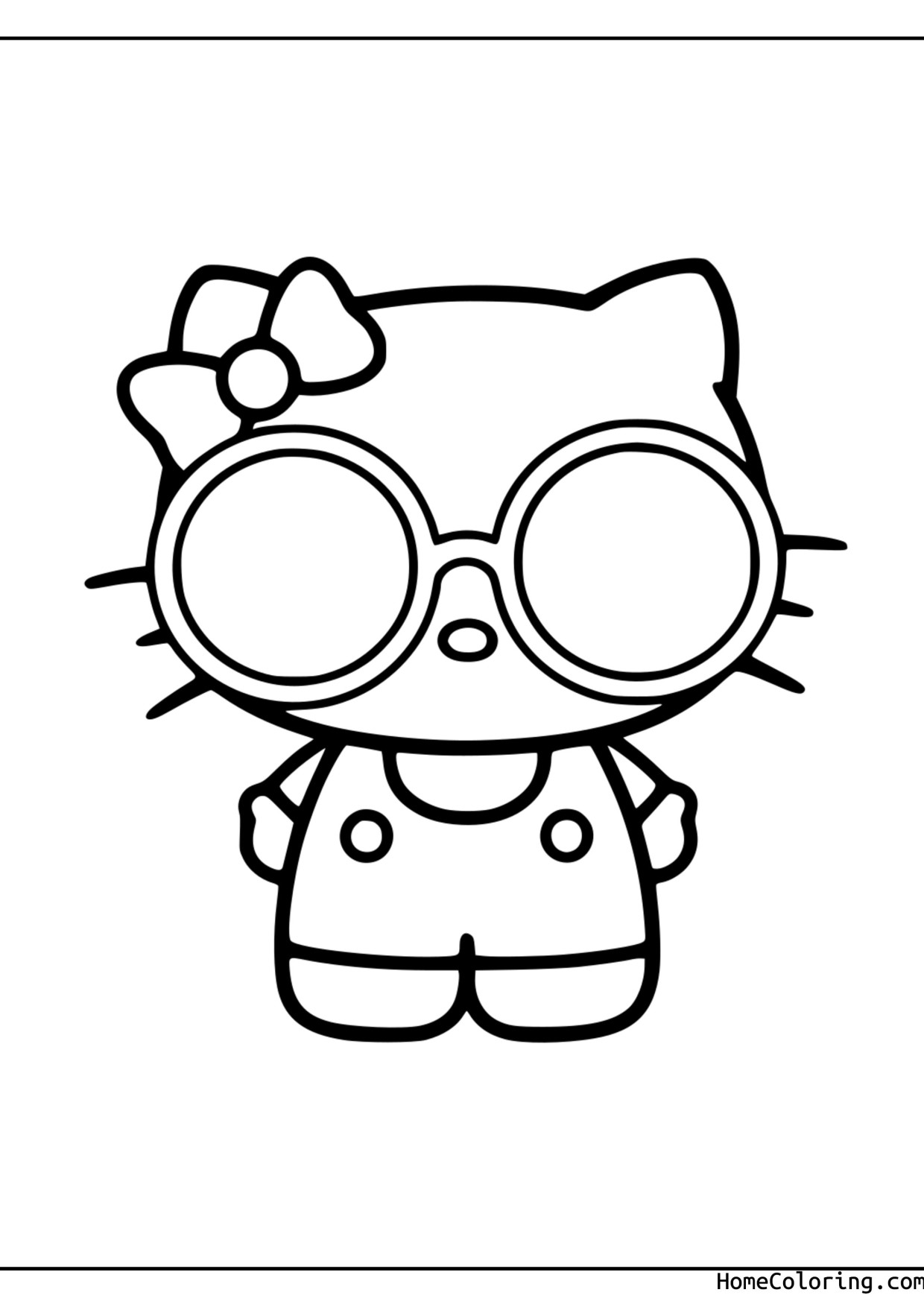 Coloring page: Hello Kitty wearing round glasses.