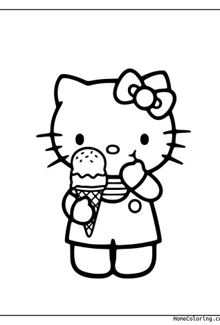 Coloring page: Hello Kitty holding an ice cream cone.