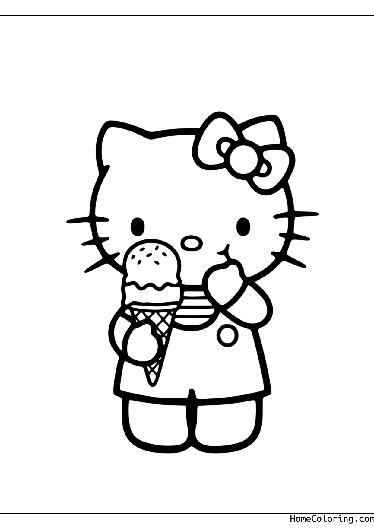 Coloring page: Hello Kitty holding an ice cream cone.