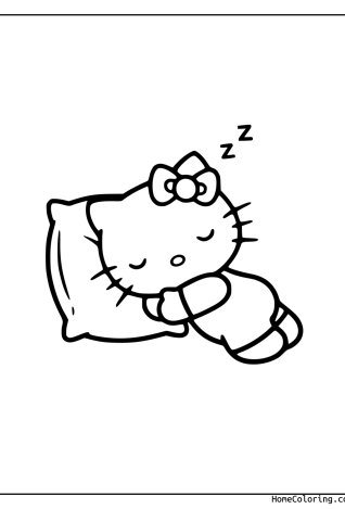 Coloring page: Hello Kitty sleeping with closed eyes.