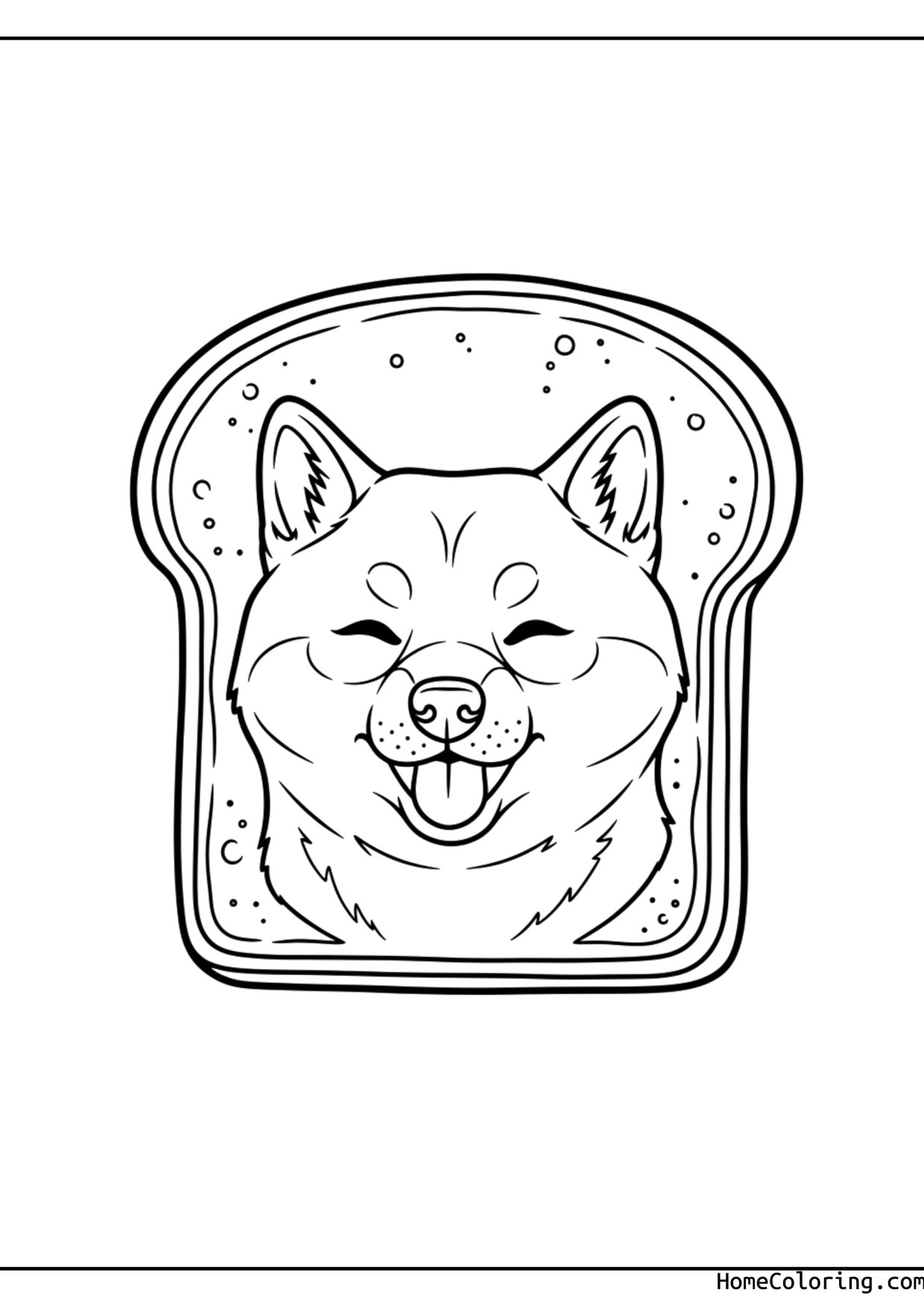 Coloring page: a shiba inu curled up like a loaf of bread.