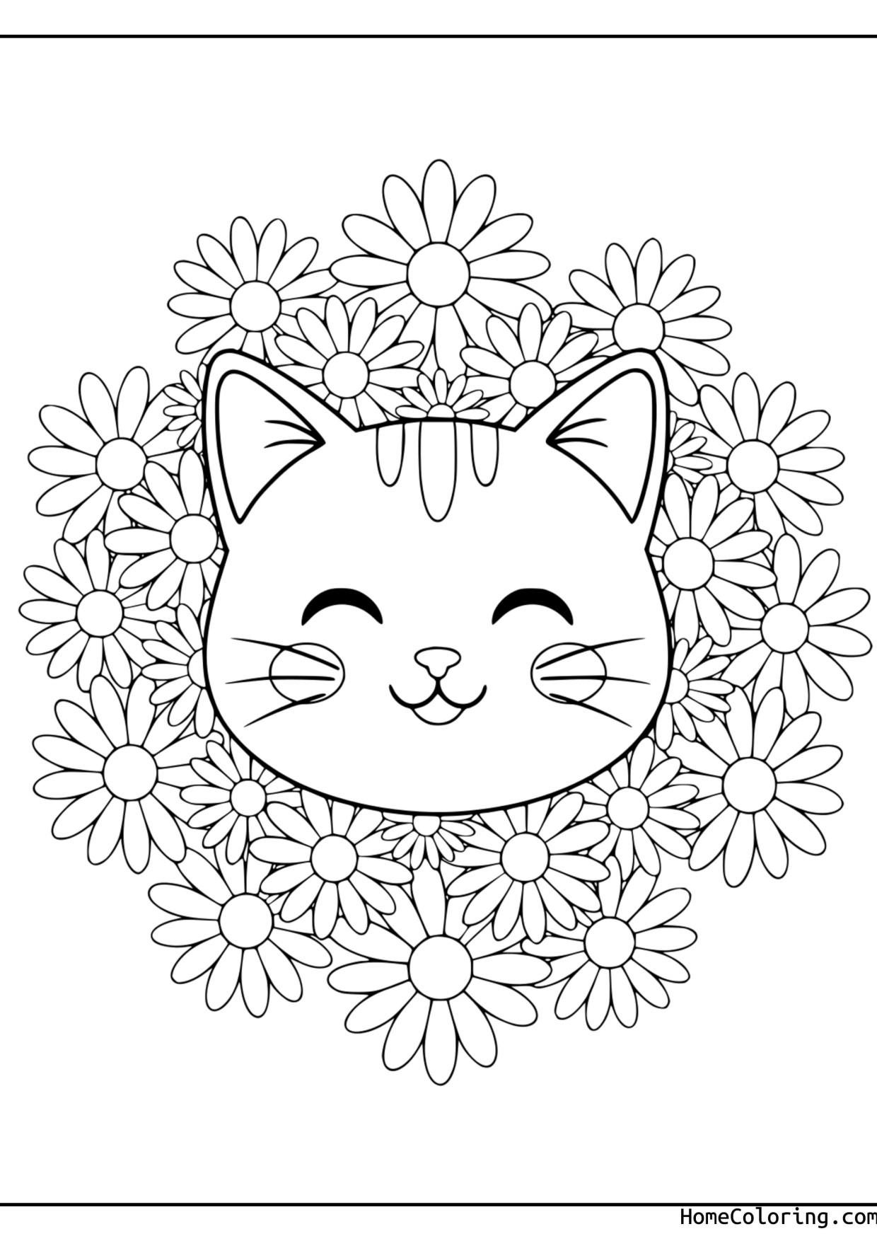 Coloring page: a cute cat standing with big eyes.