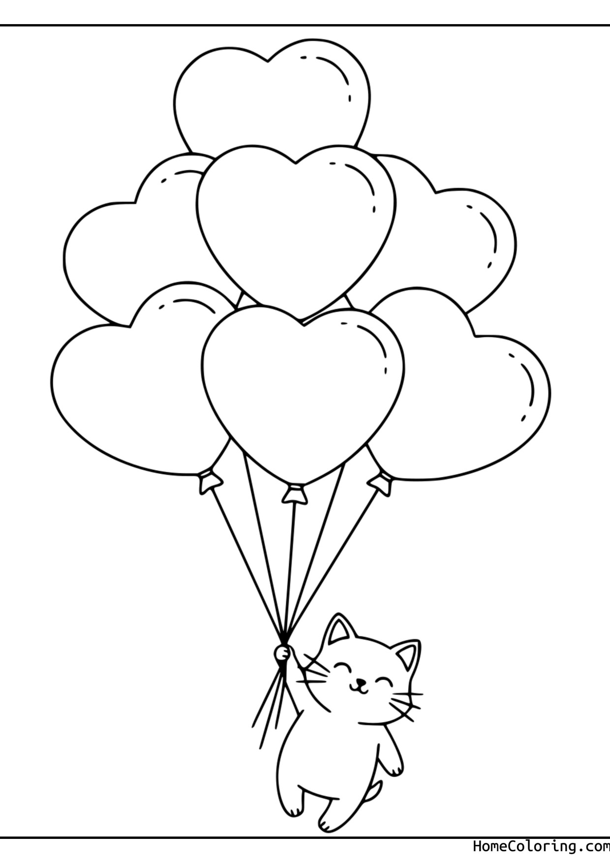 Coloring page: a cat surrounded by little hearts.