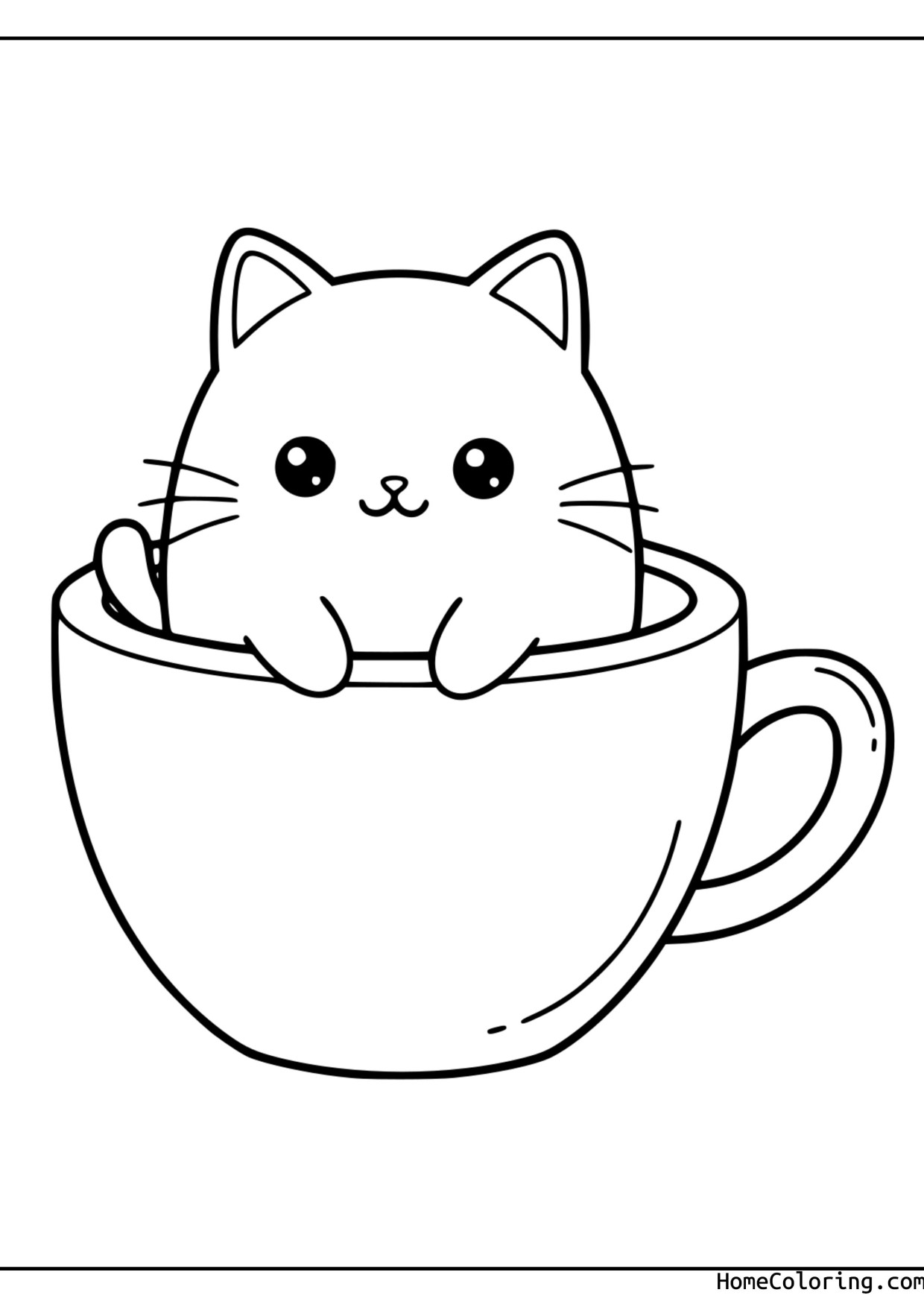 Coloring page: a kitten sitting inside a cup.