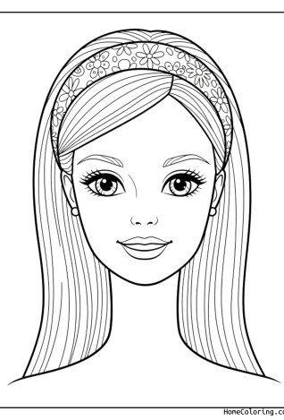 Kolorowanka: Barbie trzymająca dużą kolorowankę.