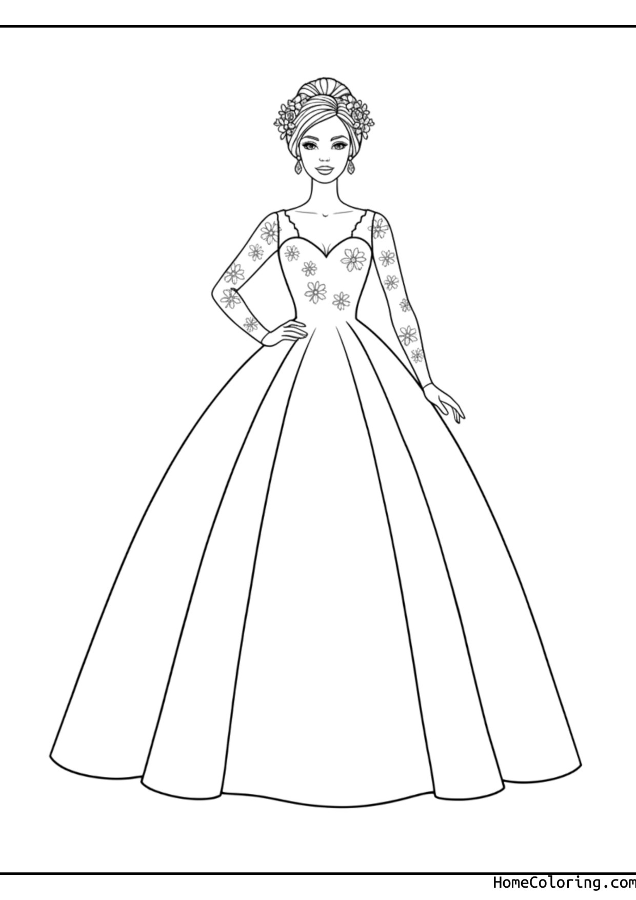 Coloring page: Barbie smiling in a lovely outfit.