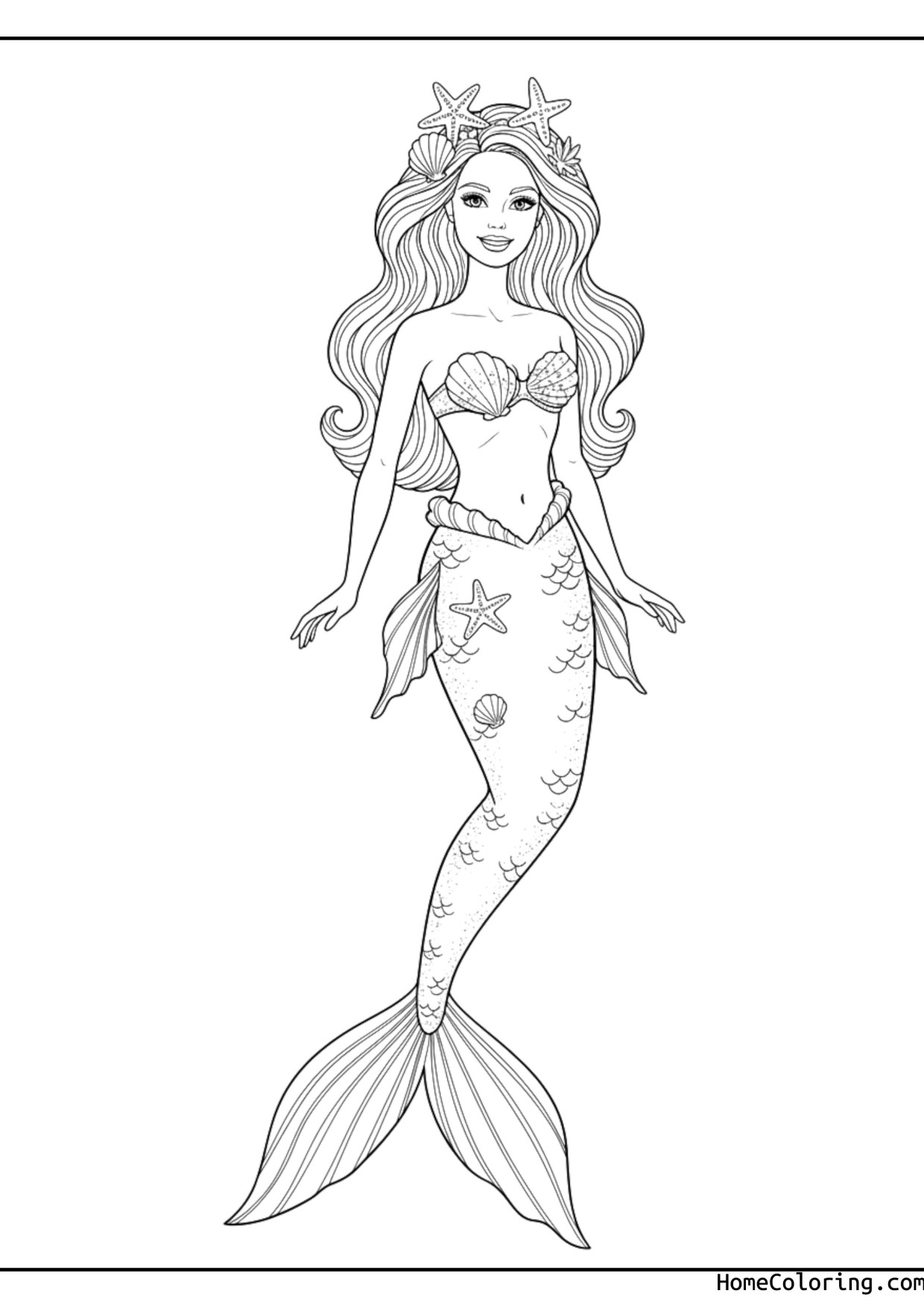 Coloring page: Barbie as a mermaid with a fish tail.