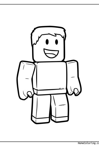 Coloring page: A smiling classic Roblox avatar with blocky arms.