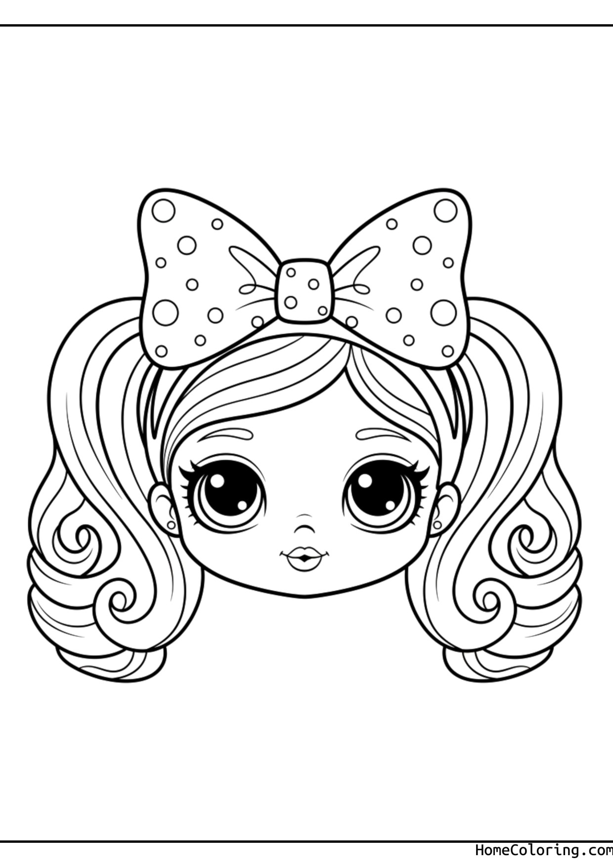 Coloring page: Barbie's face with a pretty bow.