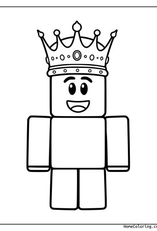 Coloring page: A Roblox king with an ornate crown and a flowing cape.