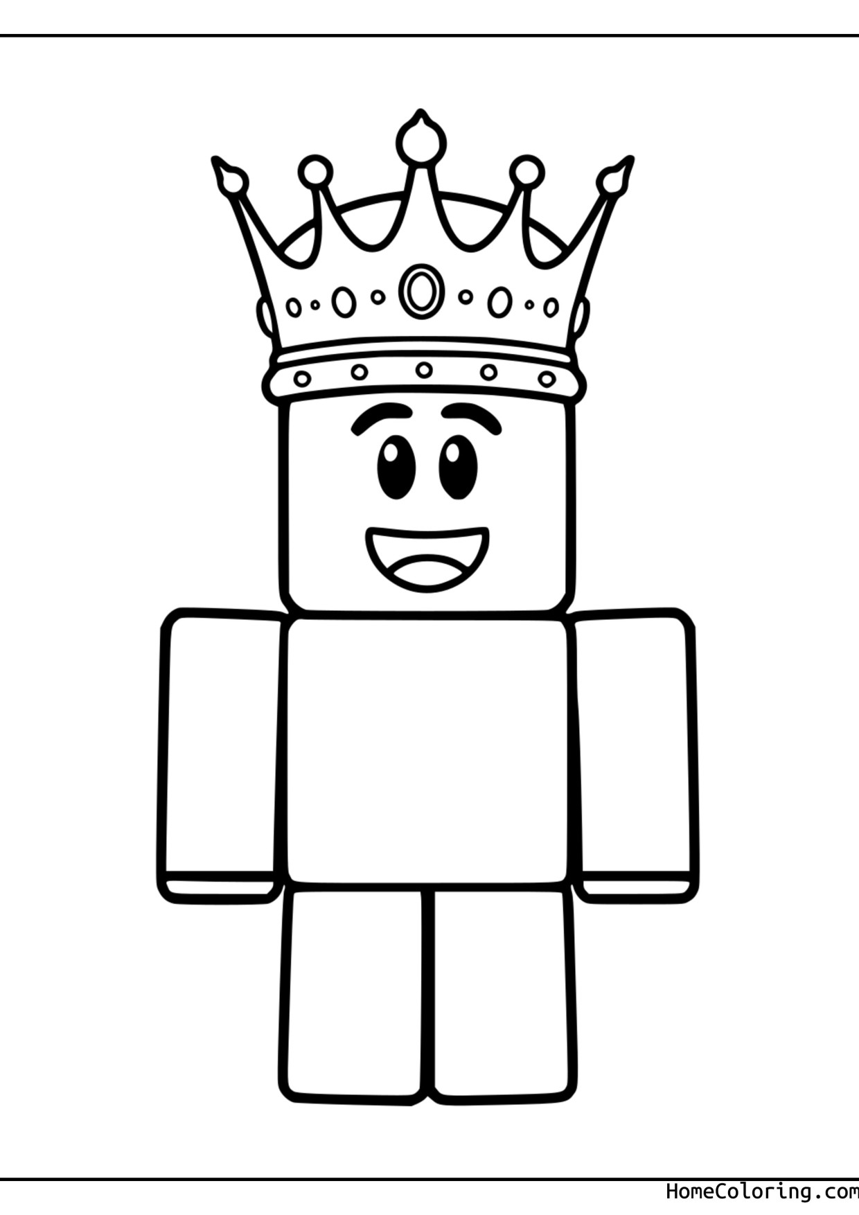 Coloring page: A Roblox king with an ornate crown and a flowing cape.