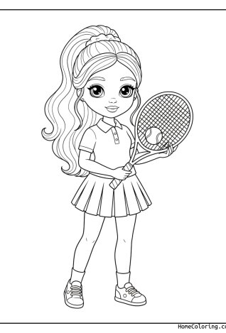 Coloring page: Barbie playing tennis.