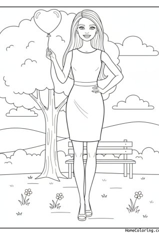 Coloring page: Barbie looking elegant.