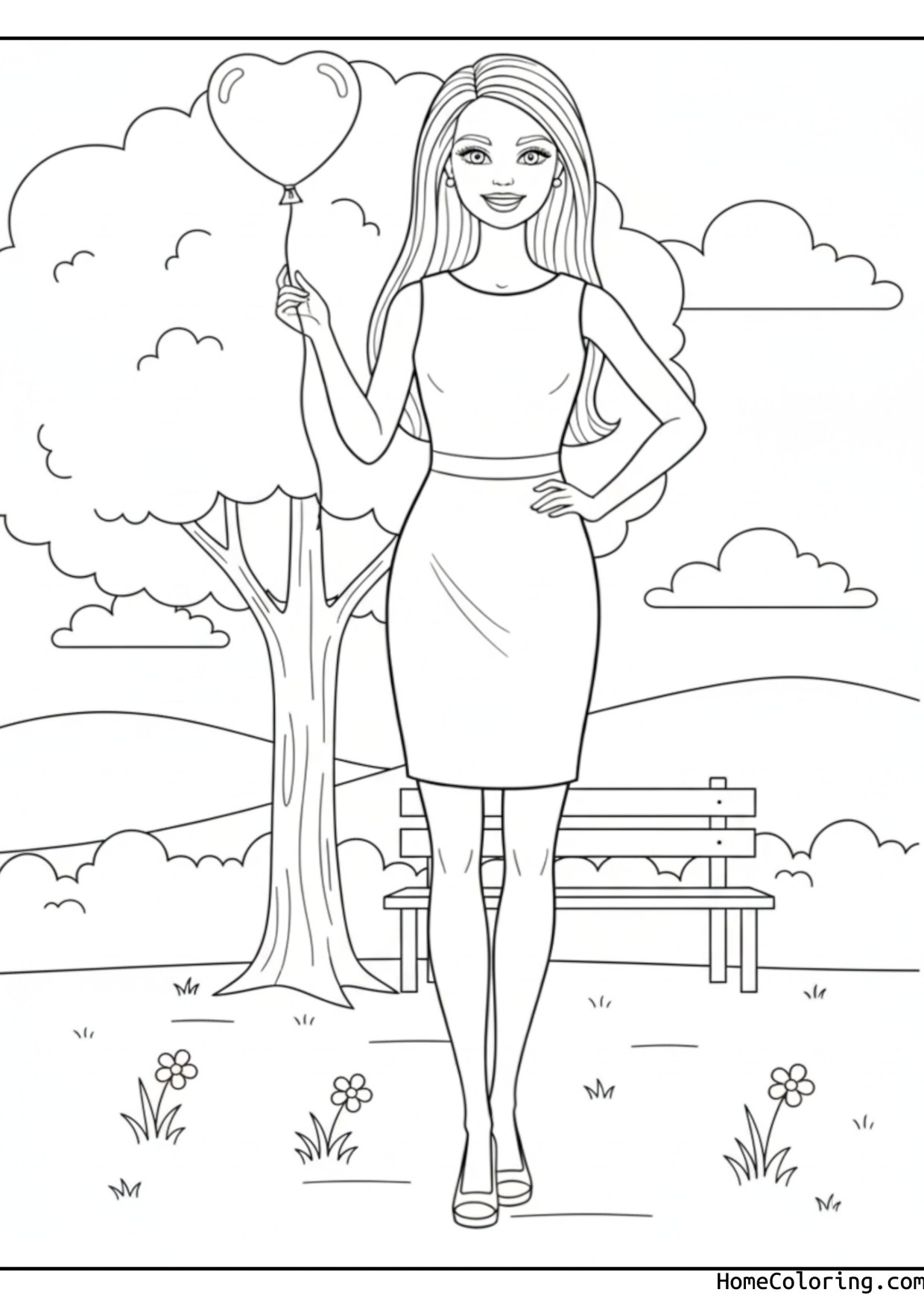Coloring page: Barbie looking elegant.