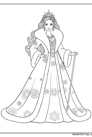 Coloring page: Barbie in a warm winter outfit.