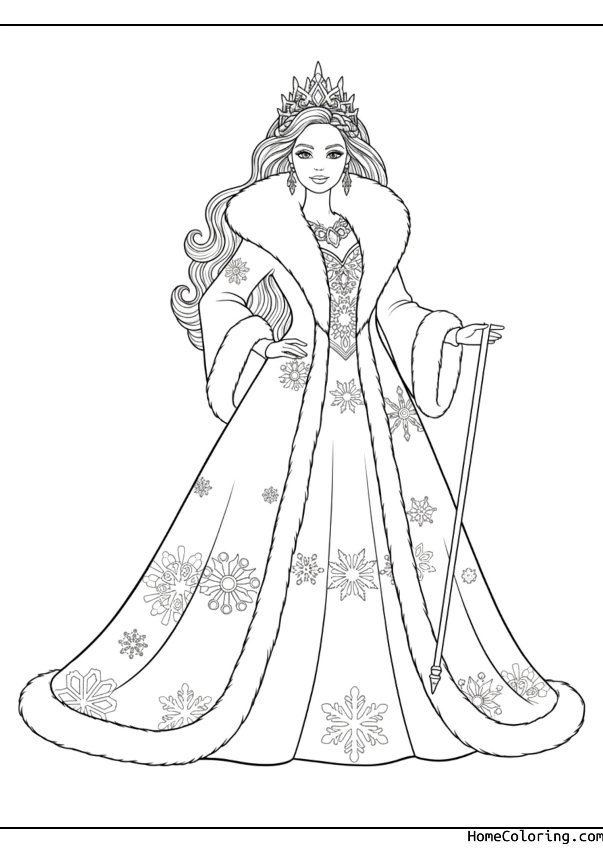 Coloring page: Barbie in a warm winter outfit.