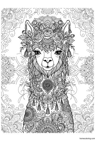 Coloring page: Boho Alpaca Mandala.