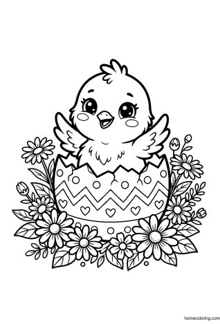 Coloring page: Baby Chick in an Eggshell.