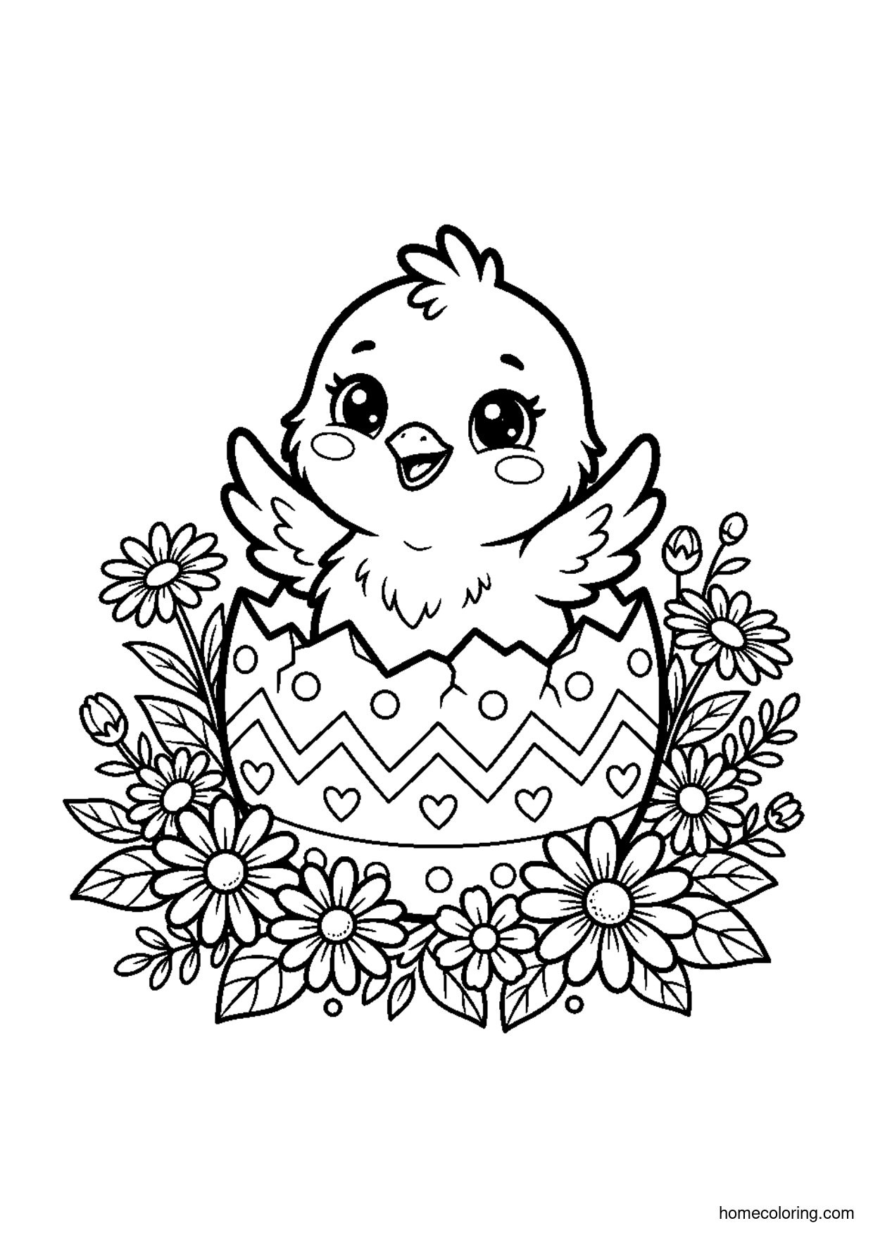 Coloring page: Baby Chick in an Eggshell.