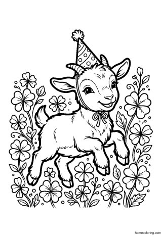 Coloring page: Baby Goat with Party Hat.