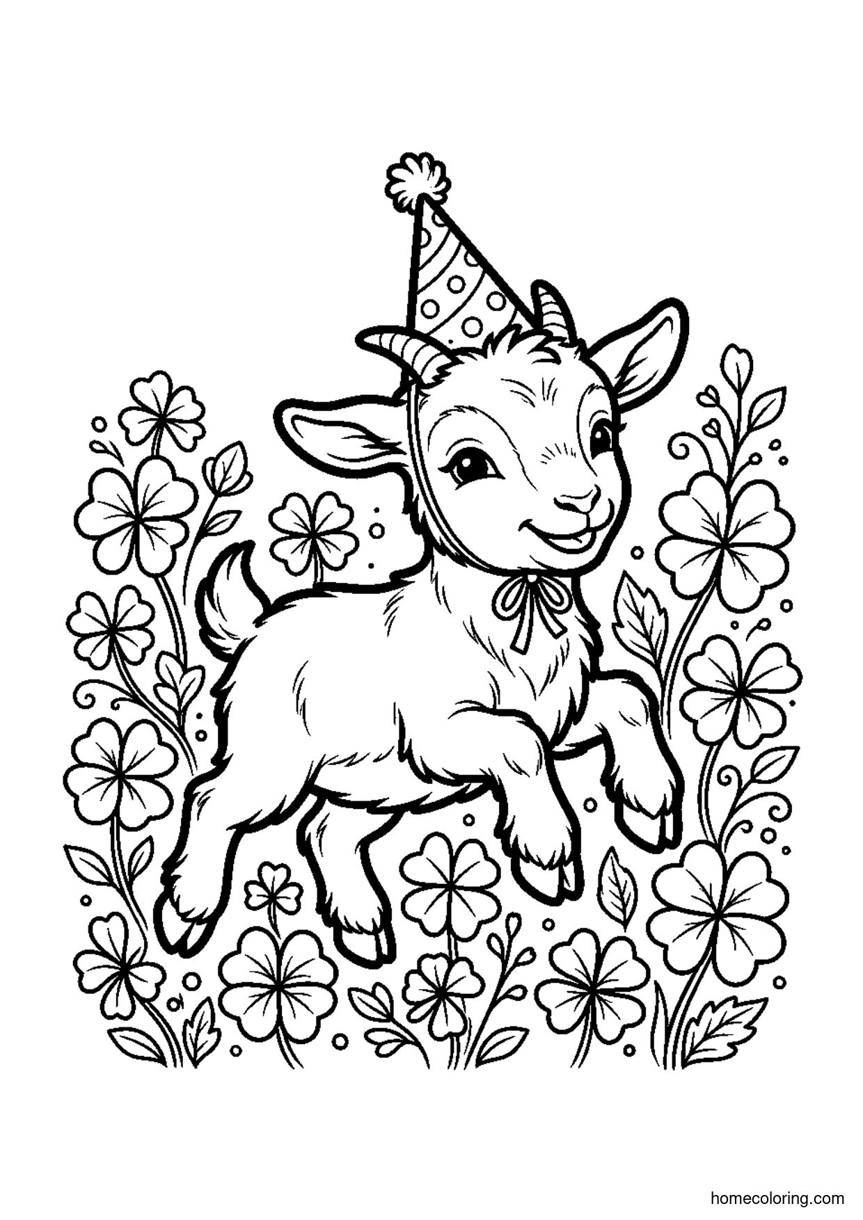 Coloring page: Baby Goat with Party Hat.