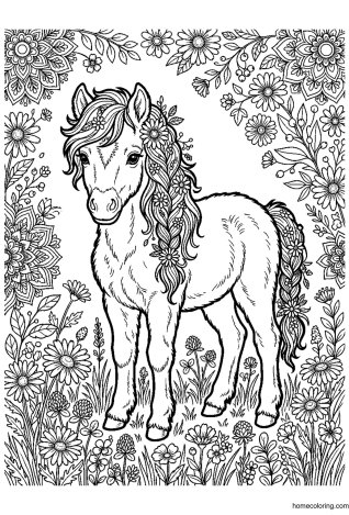 Coloring page: Boho Baby Foal.