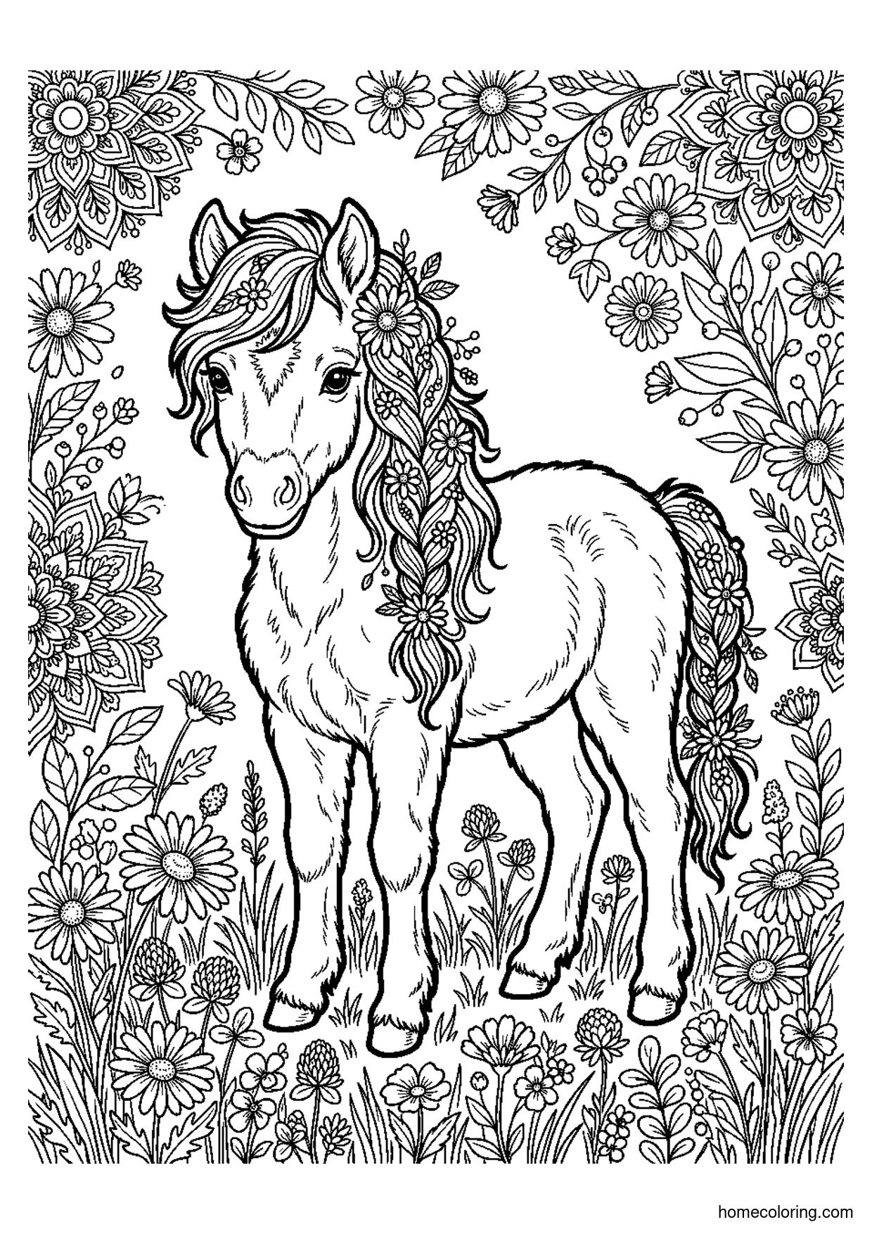 Coloring page: Boho Baby Foal.