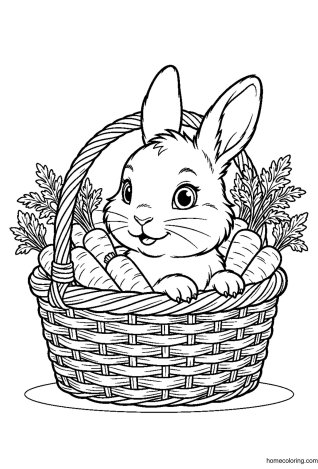 Coloring page: Bunny in a Wicker Basket.