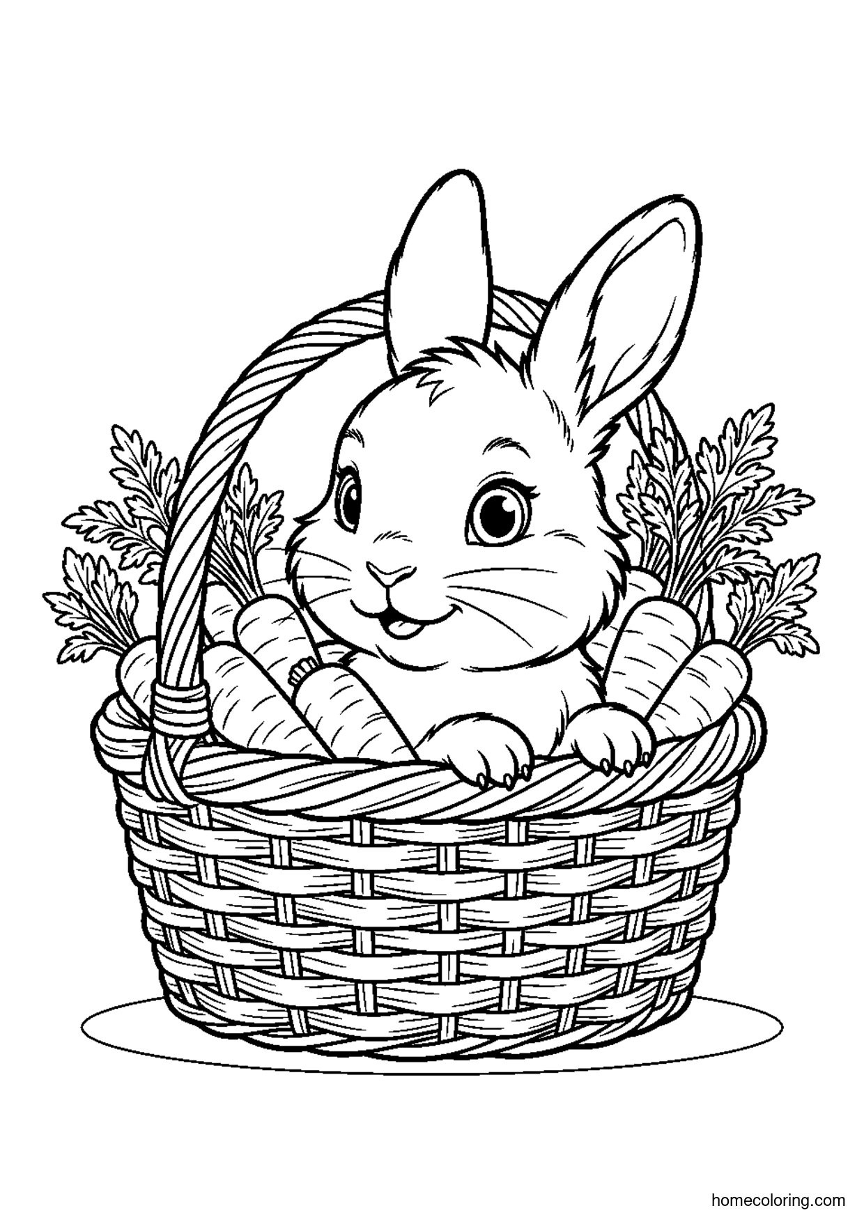 Coloring page: Bunny in a Wicker Basket.