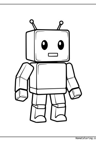 Coloring page: A cute robot with two antennas and big round eyes.