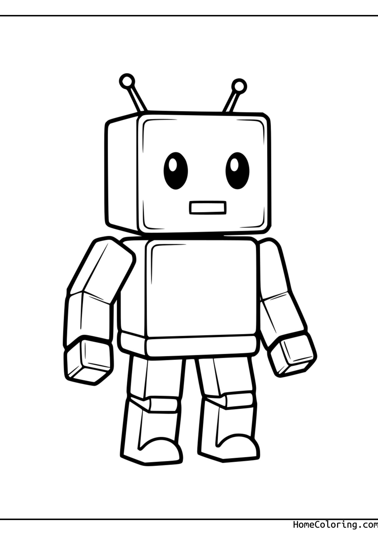 Coloring page: A cute robot with two antennas and big round eyes.