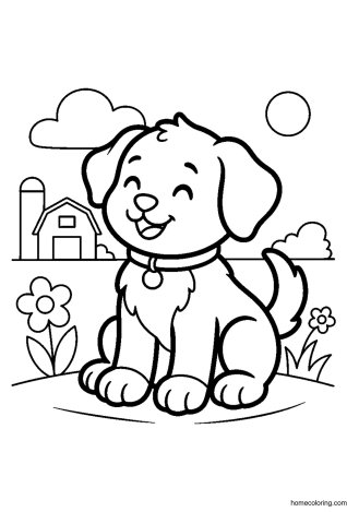 Coloring page: Cute Farm Puppy.
